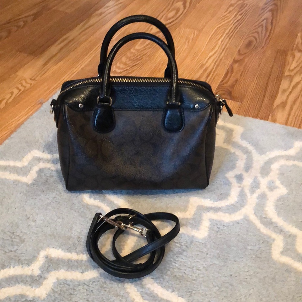 Coach Signature Canvas Satchel in Dark Brown and Black - Picture 2 of 4